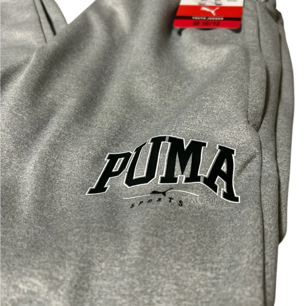 PUMA Youth Joggers Boys Medium 10/12 Heather Grey Athletic Sweatpants NWT
